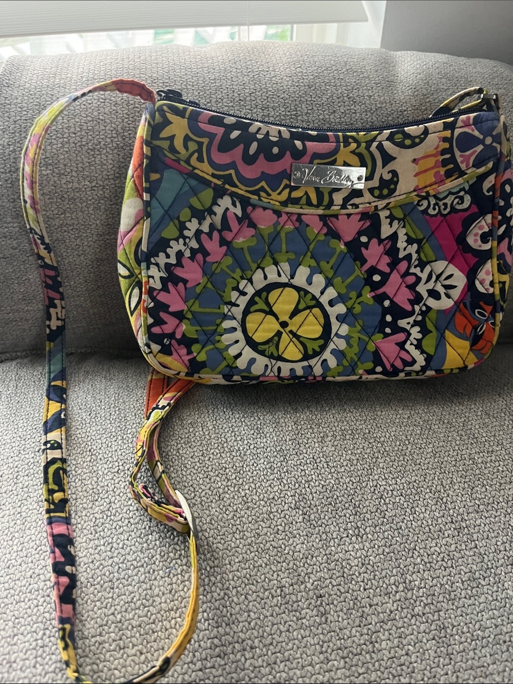 Vera Bradley Quilted Crossbody in Navy Floral Medallion